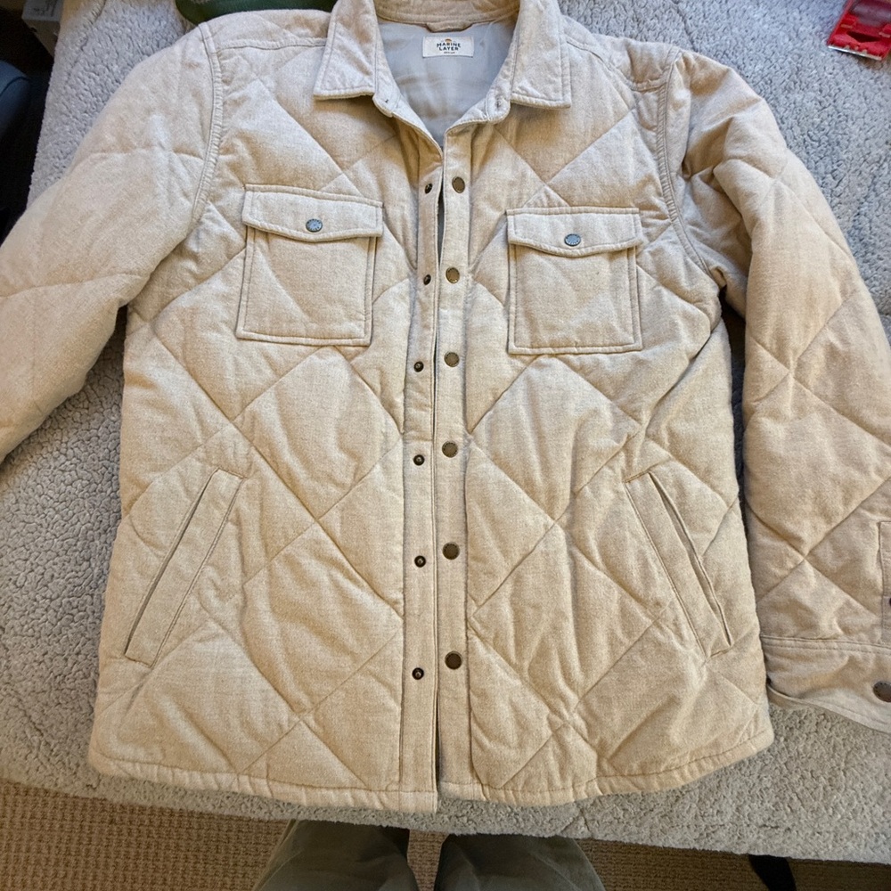 Marine Layer Beige Quilted Shirt Jacket